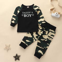 2021 Autumn and Winter Baby Boy Clothing Sets Toddler Infant Letter Sweatshirt Top+camouflage Print Pants Outfits Set Ropa New # G1023