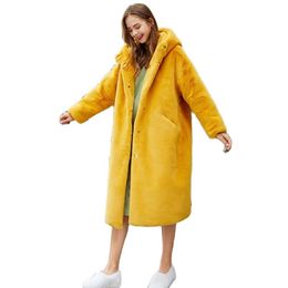 Oversized Winter Clothing Warm Hooded Jacket Women Thick Long Parkas Female Faux Fur Coat Woman Casual Fur Faux Jacket Outwear 211018