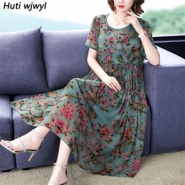 Vintage Floral Chiffon Boho Midi Dress Summer 4XL Plus Size Print Beach Maxi Sundress Elegant Women Bodycon Party Vestidos 210309