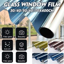 One Way Mirror Window Film Self-adhesive Reflective Privacy Glass Tint Heat Control Solar Film Window Decor 70/60/50/40/30x400cm 210317