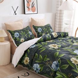 Bedding Sets Dark Green Retro Bed Linen 3d Printing Flowers And Leaf Set King Size Luxury Home Textile Duvet Cover Bedclothes