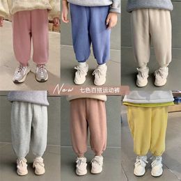 Autumn Winter boys girls solid color thick sweatpants children polar fleece lining casual sports pants kids trousers 211103