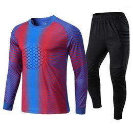 Men's Tracksuits Protection Doorkeeper Tracksuit Kids Adult Long Sleeves Goalkeeper Soccer Jersey Set Children Men Goalie Uniform S