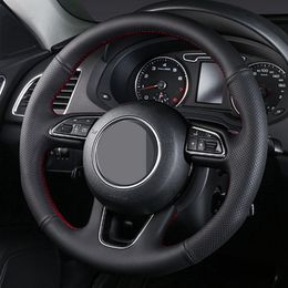 Black Artificial Leather Soft DIY Hand-Stitched Car Steering Wheel Cover For Audi Q3 2013-2018 Q5 2013-2017 Q7 2012-2015