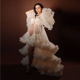 Luxury Ruffles Pregnant Women's Prom Dresses Maternity Long Robes for Photo Shoot See Thru Sexy Plus Size Robe