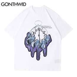 GONTHWID Tshirts Hip Hop Hand Clock Print Oversized Tees Streetwear Fashion Harajuku Short Sleeve T-Shirts Hipster Cotton Tops 210714