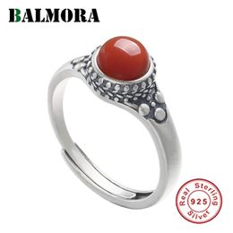 BALMORA 100% Real 925 Sterling Silver South Red Carnelian Resizable Rings For Women Gift Fashion Retro Jewellery Anillos 211217