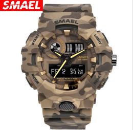 Hot Sales SMAEL SL8001 men's Military Camouflage watch Dual display sports casual outdoor waterproof luminous student camo wristwatch