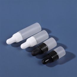 Garrafa de gotas de vidro fosco 1ml 2ml 3ml 5ml com tampas brancas pretas para amostra de cosméticos de óleo essencial