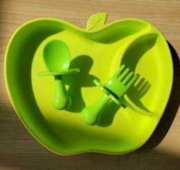 Baby dishes Safe Silicone Apple Dining Plate set Solid Cute Cartoon Children Dishes Training Tableware Kids Feeding Bowls G1210