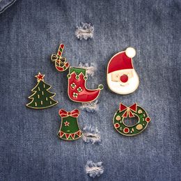 Cartoon Christmas Brooches Pins Cute Santa Claus Tree Jingle Bells Socks Donuts Candy Enamel Pin Badges Brooch