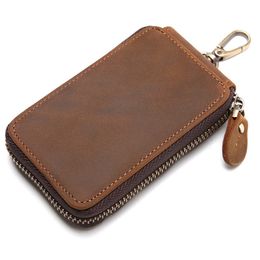 key holder Genuine Leather Vintage men key wallet housekeeper women case smart organizer pouch