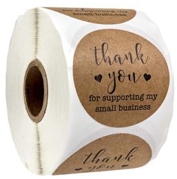 wood color Adhesive Stickers 500PCS Roll 2.5cm 1 inch Thank You for support my small business Round Label For Holiday Presents Business Festive Decoration