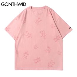 GONTHWID Tshirts Harajuku Toy Bear Print Short Sleeve Cotton Tees Shirts Streetwear Hip Hop Summer Men Fashion Casual Loose Tops C0315