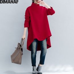 DIMANAF Plus Size Women Pullover Winter Warm Hoodies Sweatshirts Cotton Knitted Thicken Top Female Turtleneck Loose Clothes 201109