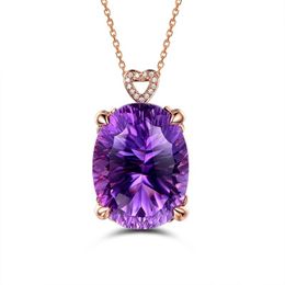 Pendant Necklaces Ociki Rose Gold Colour Purple Crystal Necklace Heart CZ Jewellery Wholesale Choker For Women Gift Drop