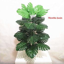 82CM24 Leaves Artificial Green Plants Plastic Palm Tree Branch Fake Monstera Potted el Office Living Room Year Home Decor 210624