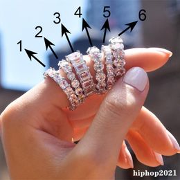 Silver Womens Wedding Ring Vintage Fashion Jewelry CZ Diamond Engagement Rings Gift For Women with Box