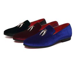 Men Formal Shoes Bowknot Wedding Dress Male Flats Gentlemen Casual Slip on Shoe Black Patent Leather Red Suede Loafers