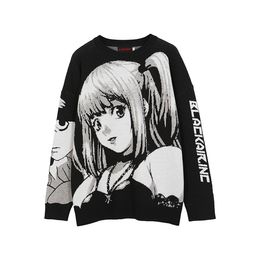 Atsunny 2021 Hip Hop Streetwear Vintage Stil Harajuku Örgü Kazak Anime Kız Örme Ölüm Not Kazak Kazak G0909