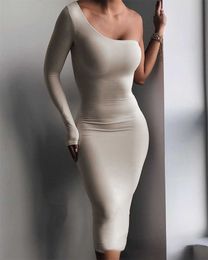 2021 spot foreign trade women's new one-sided sleeve tight dress Y1006