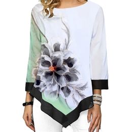 Fashion Floral Print T-Shirt Long Sleeve Women Summer Tee Shirts Big Size Casual Long Tshirts Digital Printing Camiseta Mujer X0628