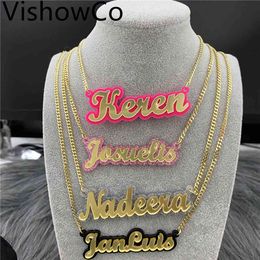 Designer Necklace Luxury Jewellery VishowCo Custom Name Hip Hop Personalised Acrylic Nameplate Pendant For Women Statement Gifts