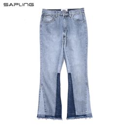 Men's Jeans Harajuku Streetwar Retro Denim Flare Pants Men And Women Loose Washed Ripped Trousers Hip Hop Baggy Spliced Jean