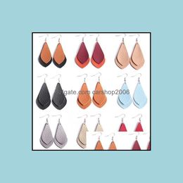 Dangle Chandelier Jewelrytrendy Pu Teardrop Girls & Ladies Fish Hook Double Layer Leather Earrings Drop Delivery 2021 Roity