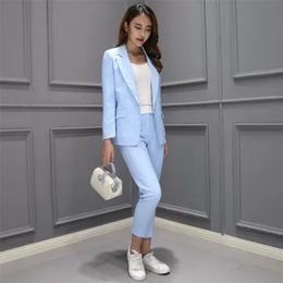 2 piece set women Suit female The career suit autumn long - sleeved small jacket trousers casual OL 211007