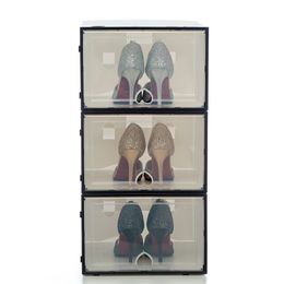 3pc AJ shoe box large Capacity Transparent storage shoe boxes thickened dustproof shoes organizer box Stackable combination 210315