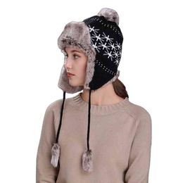 Christmas Snowflake Decoration Knitted Hat Ladi Student Cute Warm Hat With Fur Ball Factory Direct Sal Winter Beanie Cap