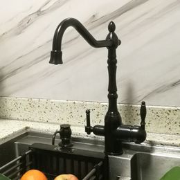 Rolya Antique Black 3 Way kitchen Faucet Tri Flow Sink Faucet Mixer Tap