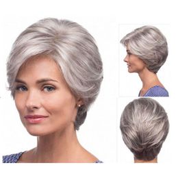 grey wig cosplay UK - Fashion Beautful Women Short Wigs for Old Women Synthetic Grey Hair Straight Style Olded Wig Cosplay