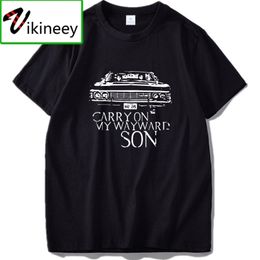 Supernatural TV Series T Shirt Carry On My Wayward Son Songs TShirt EU Size 100% Cotton High Quality Tee Tops 210714