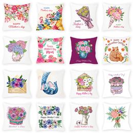 23 Styles Mother's Day Pillow Case Polyester Peach Skin Material Pink Sweet Heart Flowers Birds Printed Couch Pillow Cover Free Shipping