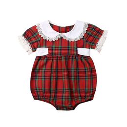 Toddler Girls Boutique Romper Cotton Short Sleeve Baby Girl Red Plaid Dress Sister Clothes Infant Birthday Christmas Dresses 210615