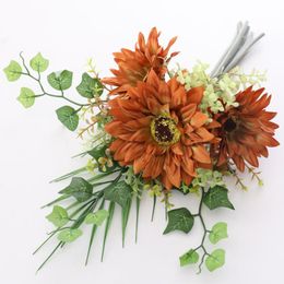 Decorative Flowers & Wreaths Bouquet Easy To Maintain Flower Home Decor DIY Eucalyptus Accessories Silk 48cm Delicately Cut Fake Sunflower