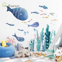 Cartoon underwater world wall sticker ocean cute fish kids room decoration stickers bathroom self-adhesive home bedroom decor 210308