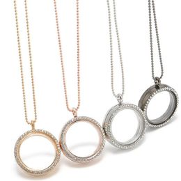 PINKSEE Simple Women Round Crystal Frame Pendant Necklaces Floating Locket Necklace Long Chain Best Friend Gift
