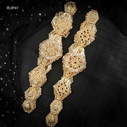 Turkish Caftan Flower Belt Buckle Gold Plating Rhinestone Women Body Chains Arabic Robe Wedding Jewellery Belts