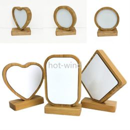 NEW!!! Bamboos Sublimation Blank Photo Frame With Base DIY Double Sided Wood Love Heart Round Frames Magnetism Picture Painting Decoration EE