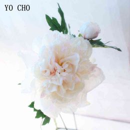 Gifts for women YO CHO 2 Heads Big Peonies Artificial Flowers Silk Peonies Bouquet Fake Flowers Home Decor White Pink Wedding Party Decoration