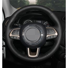 Hand-stitched Black Artificial Leather Car Steering Wheel Covers Wrap for Jeep Renegade 2016 2017 Compass 2017