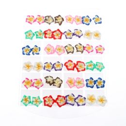 DOUVEI 24 Pairs Promociones Whole 24 pair Multi-Color Hawaiian Frangipani Children Flower Stud Earrings For Party