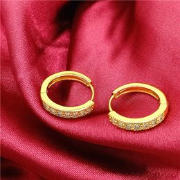 Fresh Single Row Zircon Inlaid Hoop Huggie Earrings 18k Gold Filled Women Girl Gift