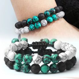 Black Lava Beads Bracelets Natural Stone Turquoises Handmade Charm Couple Bracelet & Bangles for Women Men Gifts