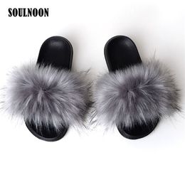 Women Fur Slippers Warm Fluffy Slides Faux Fur Flip Flops Flat Home Slippers Furry Slides Fuzzy Plush Casual Shoes Woman Sandals 210310