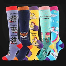 Cartoon Animal Rainbow Compression Socks for Women Girls Sports Marathon Running Cycling Yoga Socks Football Knee Socks XA14TQ Y1222