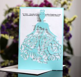 Laser Cut Invitations OEM Support Customized With Girl in Dress Folded Hollow Wedding Party Invitation Cards With Envelopes